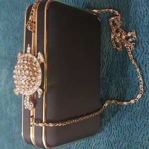 Lulu Townsend Style Black Satin Turtle Box Purse